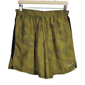 Nike Challenger Brief-Lined Shorts 7" Men's L Yellow Gray Striped Running Gym